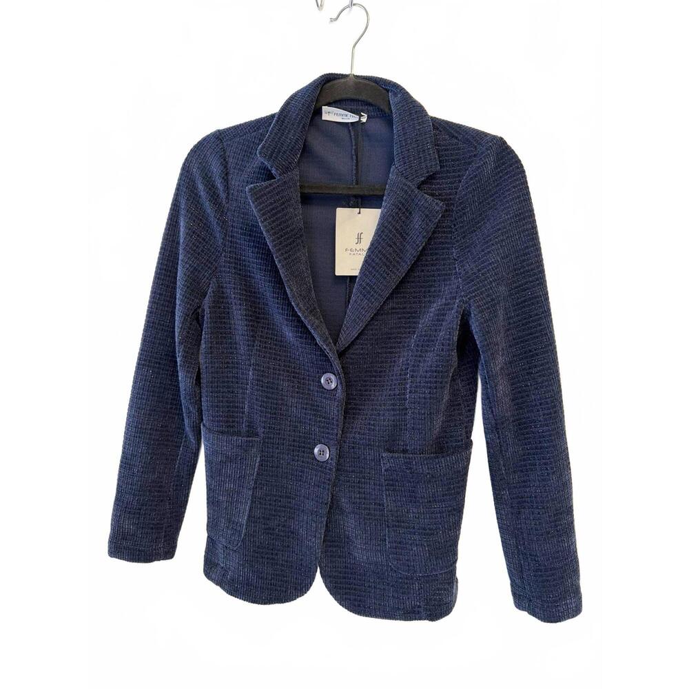 NEW FEMME FATALE women's single-breasted check blazer in midnight blue